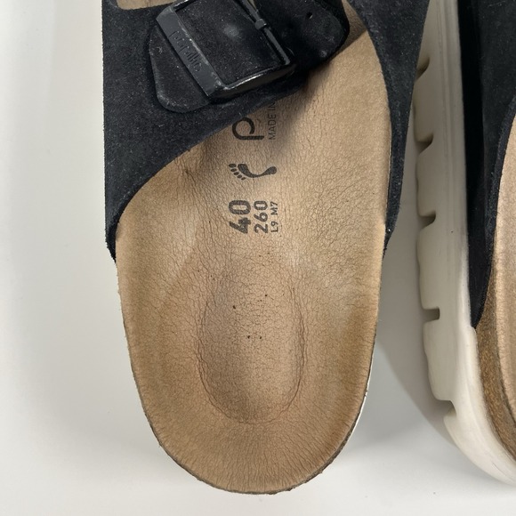 Arizona Platform Leather Chunky Suede Black Birkenstock Papillio Wedges Sz 40 - Picture 5 of 15